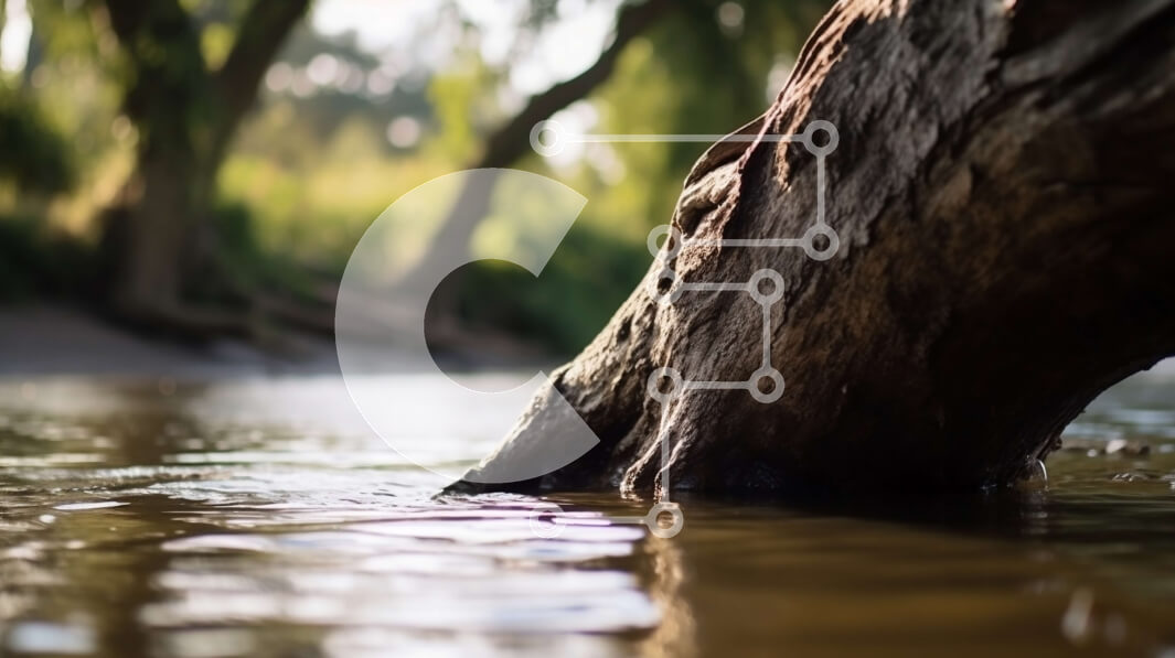 Intra Συλλεκτικό Ξύλινο Παζλ Plywood  4mm - Όμορφη εικόνα ενός κορμού δέντρου καλυμμένου με βρύα σε ένα καθαρό ποτάμι Σε Ξύλινο Κουτί - Διαστάσεις: 10x10 cm – 25 κομμάτια