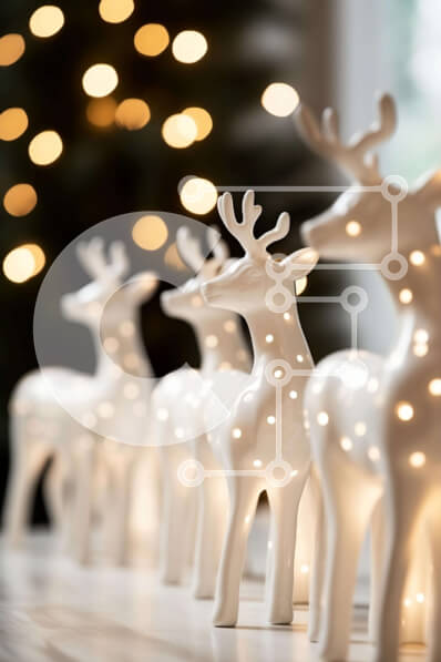 Intra Συλλεκτικό Ξύλινο Παζλ Plywood  4mm - Σειρά από ειδώλια λευκών ταράνδων σε ένα τραπέζι Σε Ξύλινο Κουτί - Διαστάσεις: 10x10 cm – 25 κομμάτια