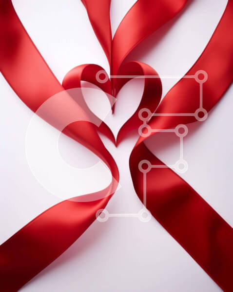 Intra Συλλεκτικό Ξύλινο Παζλ Plywood  4mm - Κόκκινη κορδέλα σχήμα καρδιάς σε λευκό φόντο Σε Ξύλινο Κουτί - Διαστάσεις Puzzle: 10x10 cm – 25 κομμάτια