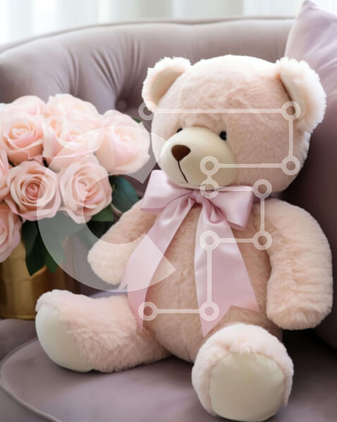 Intra Συλλεκτικό Ξύλινο Παζλ Plywood  4mm - Ροζ αρκουδάκι και τριαντάφυλλα σε έναν καναπέ Σε Ξύλινο Κουτί - Διαστάσεις Puzzle: 10x10 cm – 25 κομμάτια