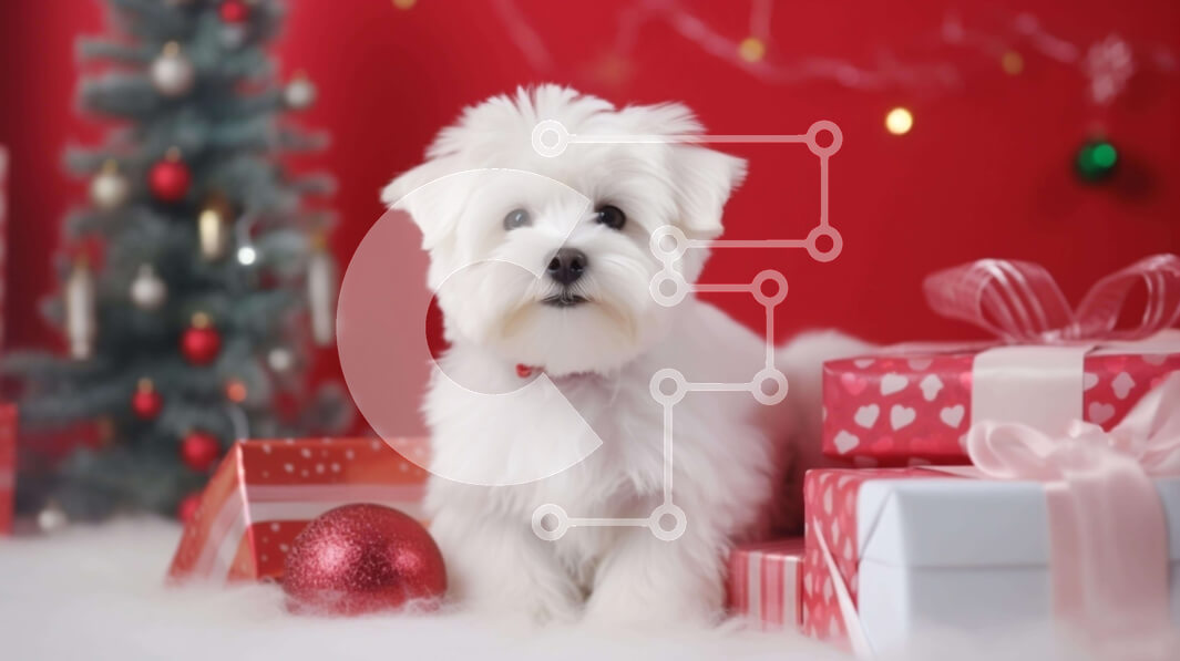 Intra Συλλεκτικό Ξύλινο Παζλ Plywood  4mm - Λευκός σκύλος με χριστουγεννιάτικα δώρα και διακοσμήσεις Σε Ξύλινο Κουτί - Διαστάσεις: 10x10 cm – 25 κομμάτια