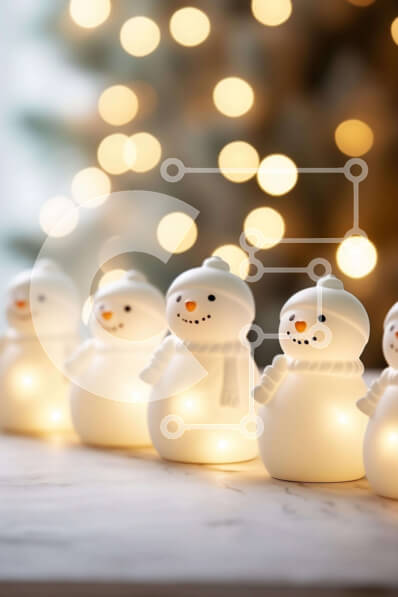 Intra Συλλεκτικό Ξύλινο Παζλ Plywood  4mm - Σειρά από λευκά ειδώλια χιονάνθρωποι με φωτισμένο φόντο Σε Ξύλινο Κουτί - Διαστάσεις Puzzle: 10x10 cm – 25 κομμάτια