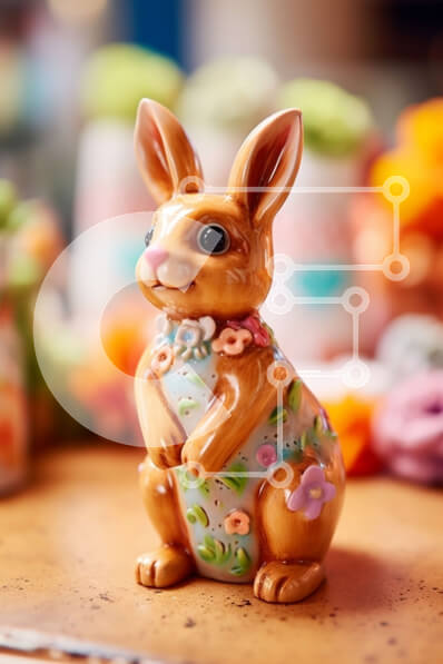 Intra Συλλεκτικό Ξύλινο Παζλ Plywood  4mm - Κεραμικό ειδώλιο λαγουδάκι με floral σχέδιο σε ξύλινο τραπέζι Σε Ξύλινο Κουτί - Διαστάσεις: 10x10 cm – 25 κομμάτια