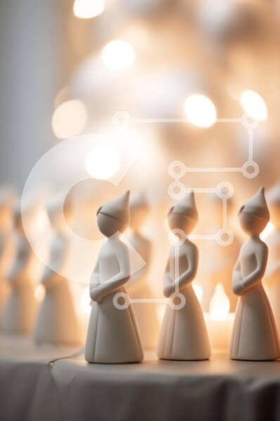 Intra Συλλεκτικό Ξύλινο Παζλ Plywood  4mm - Ομάδα λευκών ειδωλίων με κεριά και χριστουγεννιάτικο δέντρο Σε Ξύλινο Κουτί - Διαστάσεις: 10x10 cm – 25 κομμάτια