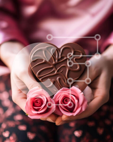 Intra Συλλεκτικό Ξύλινο Παζλ Plywood  4mm - Δύο γυναίκες που γιορτάζουν την ημέρα του Αγίου Βαλεντίνου με μπάρα σοκολάτας σε σχήμα καρδιάς και τριαντάφυλλα Σε Ξύλινο Κουτί - Διαστάσεις: 10x10 cm – 25 κομμάτια