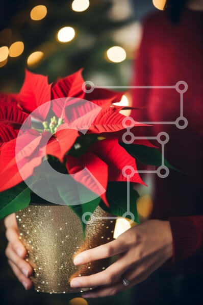 Intra Συλλεκτικό Ξύλινο Παζλ Plywood  4mm - Γυναίκα που κρατά ένα λουλούδι poinsettia σε γλάστρα για διακόσμηση διακοπών Σε Ξύλινο Κουτί - Διαστάσεις: 10x10 cm – 25 κομμάτια