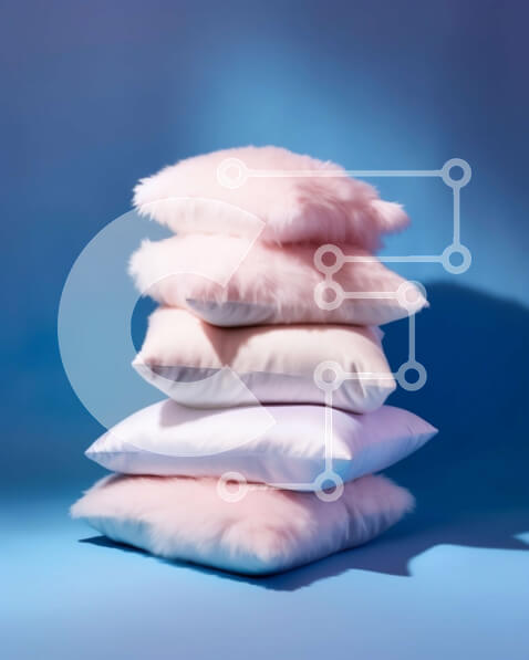 Intra Συλλεκτικό Ξύλινο Παζλ Plywood  4mm - Στοίβα από ροζ μαξιλάρια σε μπλε φόντο Σε Ξύλινο Κουτί - Διαστάσεις Puzzle: 10x10 cm – 25 κομμάτια