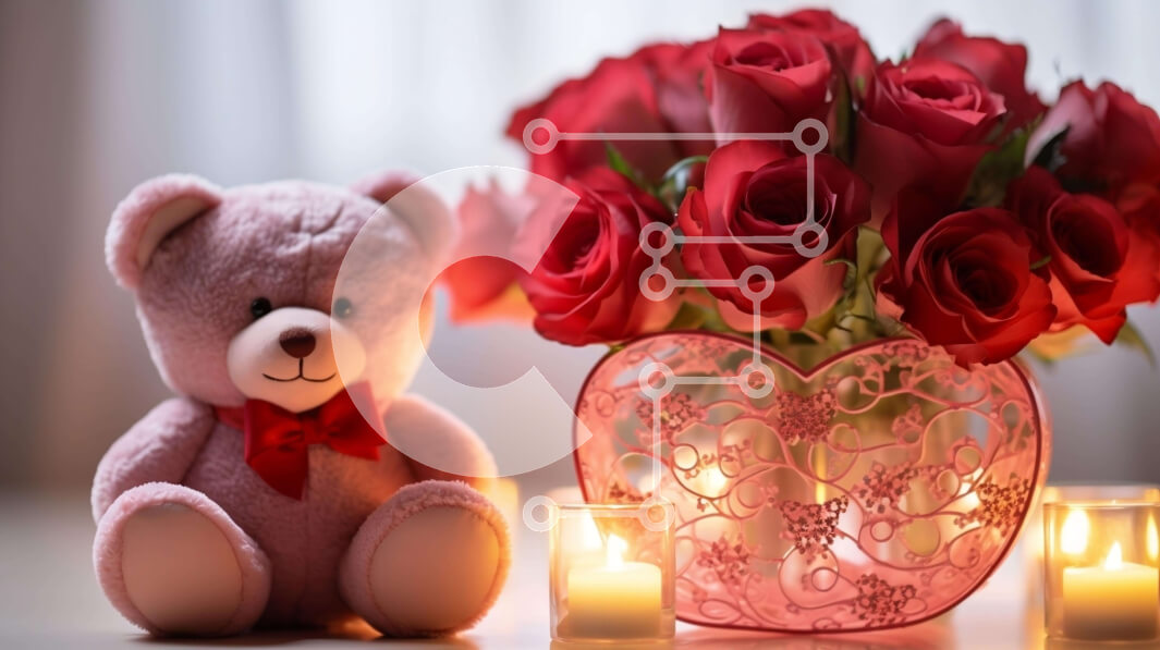 Σετ των 2 Intra Συλλεκτικό Ξύλινο Παζλ Plywood  4mm - Αρκουδάκι με κόκκινα τριαντάφυλλα και κεριά Σε Ξύλινο Κουτί - Διαστάσεις: 10x10 cm – 25 κομμάτια