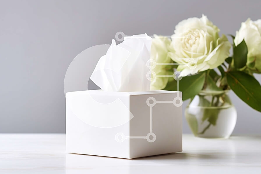 Intra Συλλεκτικό Ξύλινο Παζλ Plywood  4mm - Καταπραϋντικό λευκό χαρτομάντηλο και τριαντάφυλλα στο τραπέζι Σε Ξύλινο Κουτί - Διαστάσεις Puzzle: 10x10 cm – 25 κομμάτια