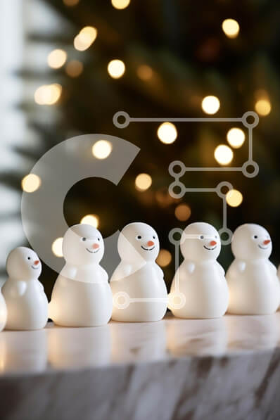 Intra Συλλεκτικό Ξύλινο Παζλ Plywood  4mm - Σειρά από ειδώλια χιονάνθρωποι μπροστά από ένα φωτισμένο χριστουγεννιάτικο δέντρο Σε Ξύλινο Κουτί - Διαστάσεις: 10x10 cm – 25 κομμάτια