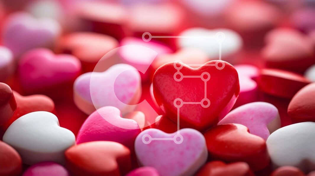 Intra Συλλεκτικό Ξύλινο Παζλ Plywood  4mm - Συστάδα από καραμέλες σε σχήμα καρδιάς στο τραπέζι Σε Ξύλινο Κουτί - Διαστάσεις Puzzle: 10x10 cm – 25 κομμάτια