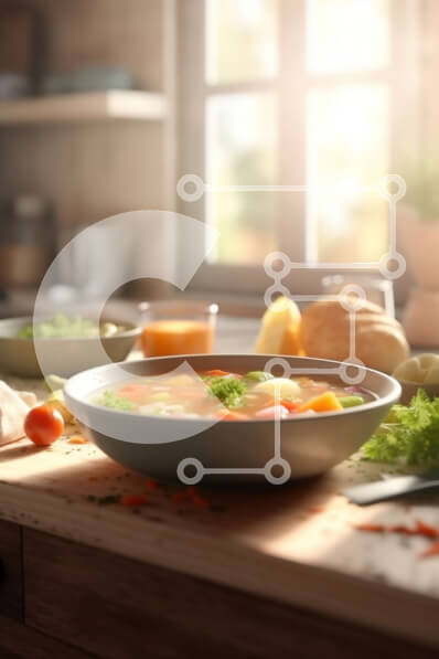 Σετ των 2 Intra Συλλεκτικό Ξύλινο Παζλ Plywood  4mm - Νόστιμο μπολ σούπας με φρέσκα λαχανικά και βότανα Σε Ξύλινο Κουτί - Διαστάσεις: 10x10 cm – 25 κομμάτια