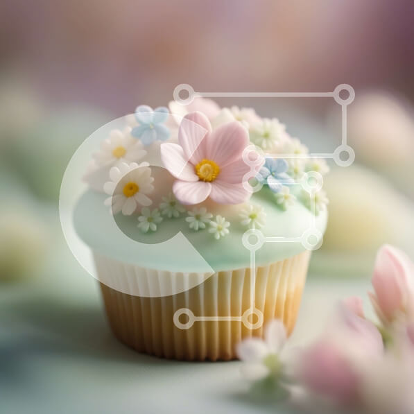 Σετ των 2 Intra Συλλεκτικό Ξύλινο Παζλ Plywood  4mm - Λαχταριστό μπλε cupcake με πανέμορφη λευκή φλοράλ διακόσμηση Σε Ξύλινο Κουτί - Διαστάσεις: 10x10 cm – 25 κομμάτια