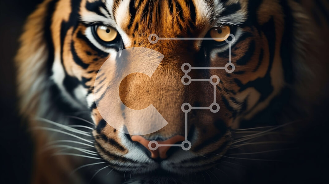 Σετ των 2 Intra Συλλεκτικό Ξύλινο Παζλ Plywood  4mm - Κοντινό πλάνο του προσώπου της τίγρης σε μαύρο και άσπρο Σε Ξύλινο Κουτί - Διαστάσεις: 10x10 cm – 25 κομμάτια