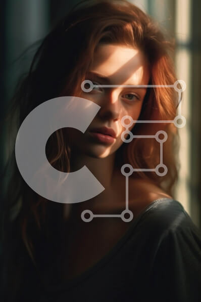 Intra Συλλεκτικό Ξύλινο Παζλ Plywood  4mm - Όμορφη εικόνα μιας νεαρής γυναίκας με μακριά κόκκινα μαλλιά που στέκεται μπροστά από ένα παράθυρο Σε Ξύλινο Κουτί - Διαστάσεις Puzzle: 10x10 cm – 25 κομμάτια