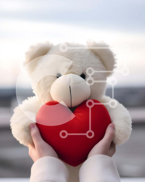 Intra Συλλεκτικό Ξύλινο Παζλ Plywood  4mm - Χαριτωμένο λευκό αρκουδάκι με κόκκινη καρδιά Σε Ξύλινο Κουτί - Διαστάσεις Puzzle: 10x10 cm – 25 κομμάτια