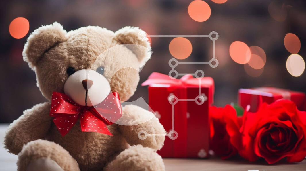 Intra Συλλεκτικό Ξύλινο Παζλ Plywood  4mm - Αρκουδάκι και κόκκινα τριαντάφυλλα με κουτιά δώρων Σε Ξύλινο Κουτί - Διαστάσεις Puzzle: 10x10 cm – 25 κομμάτια