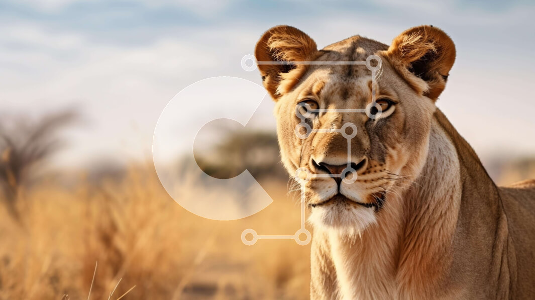 Σετ των 2 Intra Συλλεκτικό Ξύλινο Παζλ Plywood  4mm - Περίεργο λιοντάρι σε ένα χορταριασμένο χωράφι Σε Ξύλινο Κουτί - Διαστάσεις: 10x10 cm – 25 κομμάτια