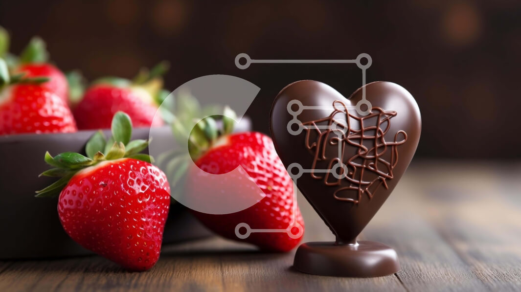 Σετ των 2 Intra Συλλεκτικό Ξύλινο Παζλ Plywood  4mm - Μπάρα σοκολάτας σε σχήμα καρδιάς και φράουλες σε ένα τραπέζι Σε Ξύλινο Κουτί - Διαστάσεις: 10x10 cm – 25 κομμάτια