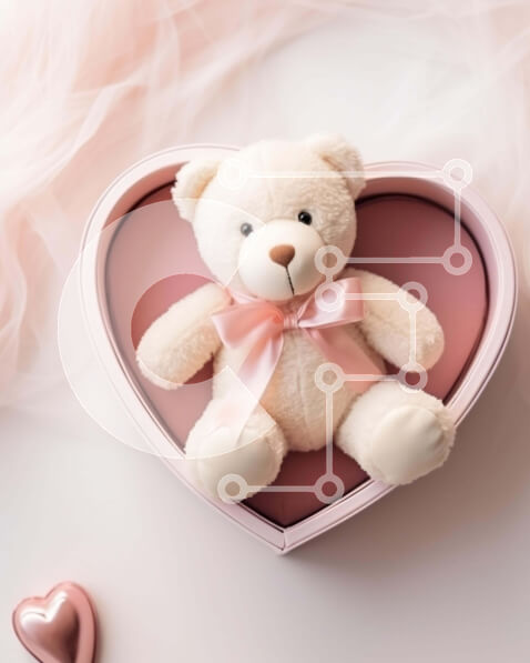 Intra Συλλεκτικό Ξύλινο Παζλ Plywood  4mm - Λευκό αρκουδάκι σε κουτί σε σχήμα καρδιάς με ροζ καρδιές και τριαντάφυλλα Σε Ξύλινο Κουτί - Διαστάσεις Puzzle: 10x10 cm – 25 κομμάτια