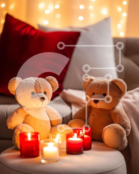 Intra Συλλεκτικό Ξύλινο Παζλ Plywood  4mm - Αρκουδάκια για την ημέρα του Αγίου Βαλεντίνου με κόκκινα κεριά Σε Ξύλινο Κουτί - Διαστάσεις Puzzle: 10x10 cm – 25 κομμάτια