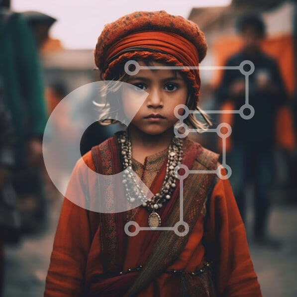 Intra Συλλεκτικό Ξύλινο Παζλ Plywood  4mm - Σοβαρή νεαρή κοπέλα με παραδοσιακά ρούχα και κοσμήματα στην πολυσύχναστη οδό Σε Ξύλινο Κουτί - Διαστάσεις Puzzle: 10x10 cm – 25 κομμάτια