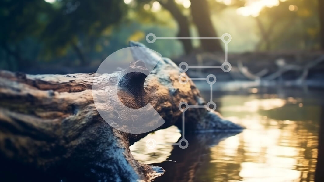 Intra Συλλεκτικό Ξύλινο Παζλ Plywood  4mm - Όμορφη εικόνα ενός πεσμένου κορμού δέντρου σε ένα ποτάμι με βρύα και λειχήνες Σε Ξύλινο Κουτί - Διαστάσεις: 10x10 cm – 25 κομμάτια