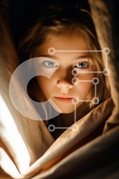 Intra Συλλεκτικό Ξύλινο Παζλ Plywood  4mm - Αξιολάτρευτη εικόνα ενός νεαρού κοριτσιού που κρυφοκοιτάζει κάτω από μια κουβέρτα Σε Ξύλινο Κουτί - Διαστάσεις Puzzle: 10x10 cm – 25 κομμάτια