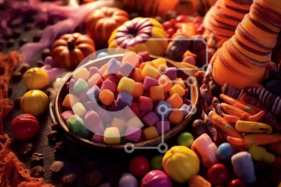 Σετ των 2 Intra Συλλεκτικό Ξύλινο Παζλ Plywood  4mm - Μπολ με πολύχρωμες καραμέλες με κολοκύθες και φθινοπωρινά διακοσμητικά Σε Ξύλινο Κουτί - Διαστάσεις: 10x10 cm – 25 κομμάτια