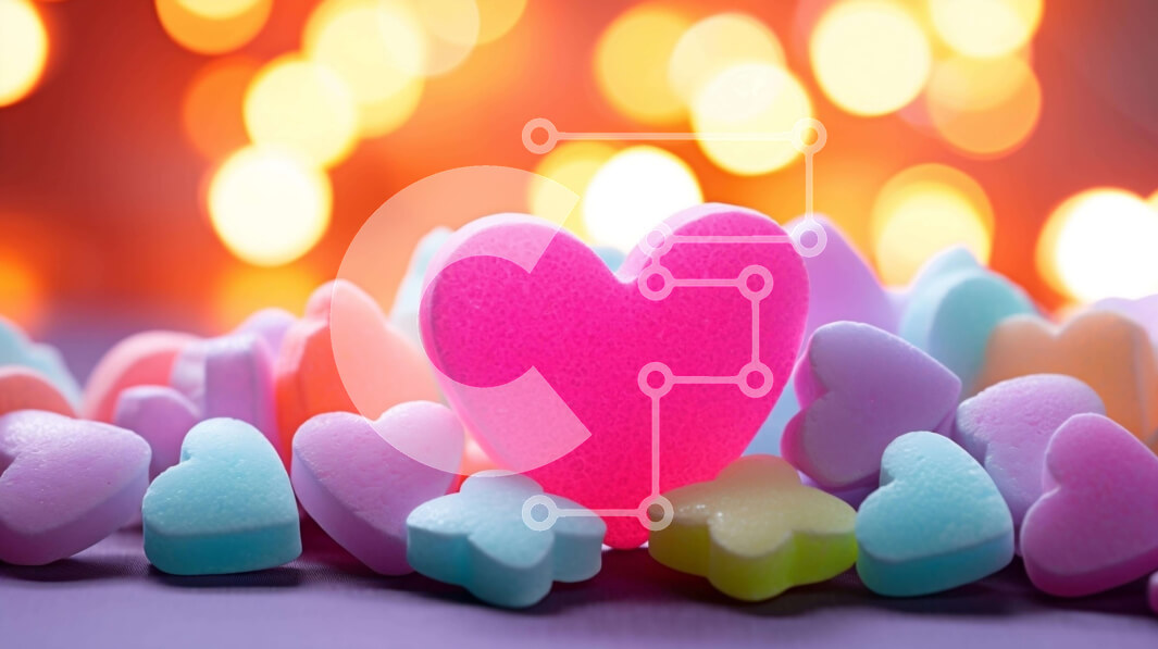 Intra Συλλεκτικό Ξύλινο Παζλ Plywood  4mm - Συστάδα από πολύχρωμες καραμέλες σε σχήμα καρδιάς για την ημέρα του Αγίου Βαλεντίνου Σε Ξύλινο Κουτί - Διαστάσεις: 10x10 cm – 25 κομμάτια