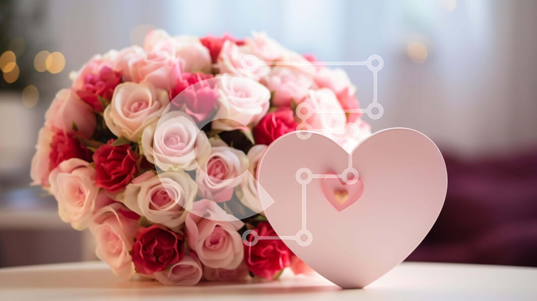 Intra Συλλεκτικό Ξύλινο Παζλ Plywood  4mm - Μπουκέτο με ροζ και λευκά τριαντάφυλλα με κουτί σε σχήμα καρδιάς Σε Ξύλινο Κουτί - Διαστάσεις Puzzle: 10x10 cm – 25 κομμάτια