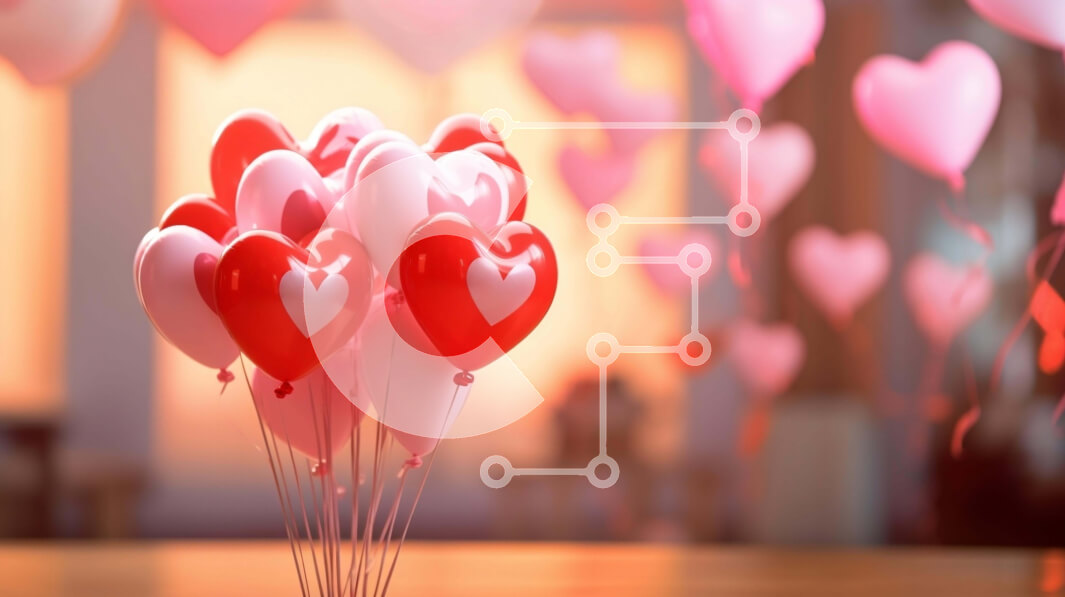 Intra Συλλεκτικό Ξύλινο Παζλ Plywood  4mm - Κόκκινα και ροζ μπαλόνια σε σχήμα καρδιάς σε ξύλινο τραπέζι Σε Ξύλινο Κουτί - Διαστάσεις Puzzle: 10x10 cm – 25 κομμάτια