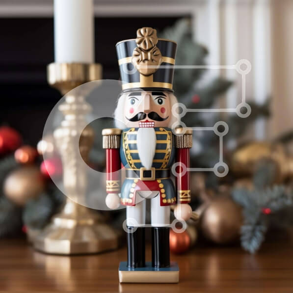 Intra Συλλεκτικό Ξύλινο Παζλ Plywood  4mm - Ξύλινο ειδώλιο Καρυοθραύστη με Χριστουγεννιάτικα Διακοσμητικά Σε Ξύλινο Κουτί - Διαστάσεις: 10x10 cm – 25 κομμάτια