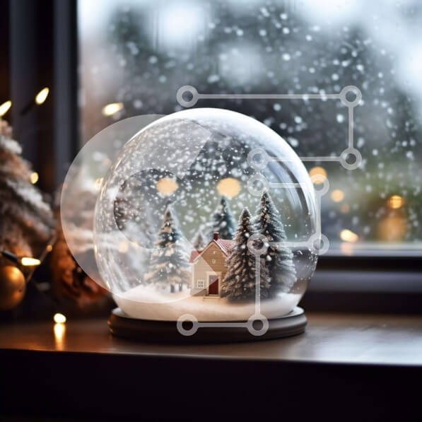 Intra Συλλεκτικό Ξύλινο Παζλ Plywood  4mm - Εορταστική σφαίρα χιονιού με διακοσμημένο σπίτι Σε Ξύλινο Κουτί - Διαστάσεις: 10x10 cm – 25 κομμάτια