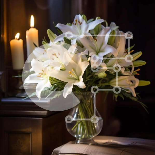 Σετ των 2 Intra Συλλεκτικό Ξύλινο Παζλ Plywood  4mm - Λευκοί κρίνοι και αναμμένο κερί σε ένα τραπέζι Σε Ξύλινο Κουτί - Διαστάσεις: 10x10 cm – 25 κομμάτια