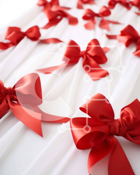 Intra Συλλεκτικό Ξύλινο Παζλ Plywood  4mm - Κομψοί κόκκινοι φιόγκοι και κορδέλες σε λευκό τραπεζομάντιλο Σε Ξύλινο Κουτί - Διαστάσεις: 10x10 cm – 25 κομμάτια