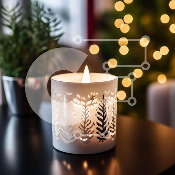 Intra Συλλεκτικό Ξύλινο Παζλ Plywood  4mm - Λευκό κερί με χριστουγεννιάτικα λαμπάκια και πράσινη διακόσμηση Σε Ξύλινο Κουτί - Διαστάσεις: 10x10 cm – 25 κομμάτια