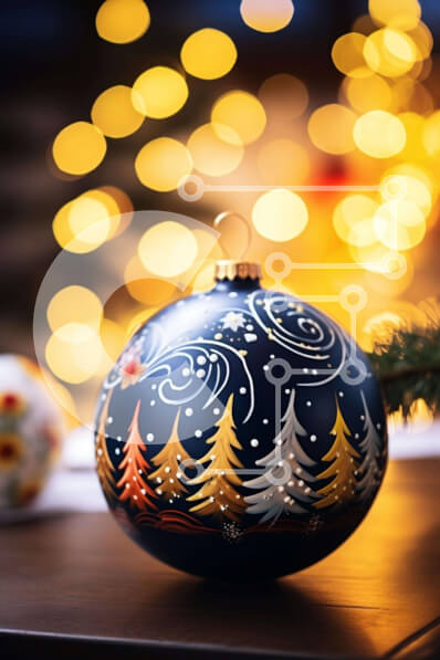 Intra Συλλεκτικό Ξύλινο Παζλ Plywood  4mm - Μπλε στολίδι με πεύκα σε τραπέζι Σε Ξύλινο Κουτί - Διαστάσεις: 10x10 cm – 25 κομμάτια