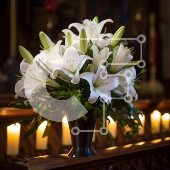 Intra Συλλεκτικό Ξύλινο Παζλ Plywood  4mm - Μαύρο βάζο με λευκά κρίνα και αναμμένα κεριά Σε Ξύλινο Κουτί - Διαστάσεις Puzzle: 10x10 cm – 25 κομμάτια