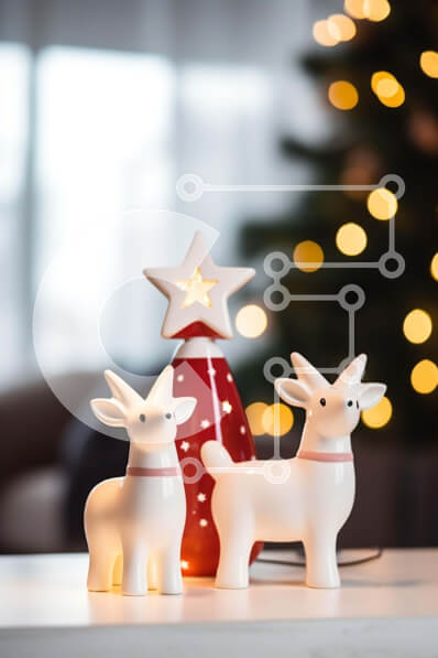 Intra Συλλεκτικό Ξύλινο Παζλ Plywood  4mm - Χριστουγεννιάτικα στολίδια με ειδώλια ελαφιών και φωτισμένο δέντρο Σε Ξύλινο Κουτί - Διαστάσεις: 10x10 cm – 25 κομμάτια