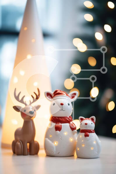 Intra Συλλεκτικό Ξύλινο Παζλ Plywood  4mm - Χριστουγεννιάτικη διακόσμηση τραπεζιού με ελάφια και κουνέλια Σε Ξύλινο Κουτί - Διαστάσεις: 10x10 cm – 25 κομμάτια