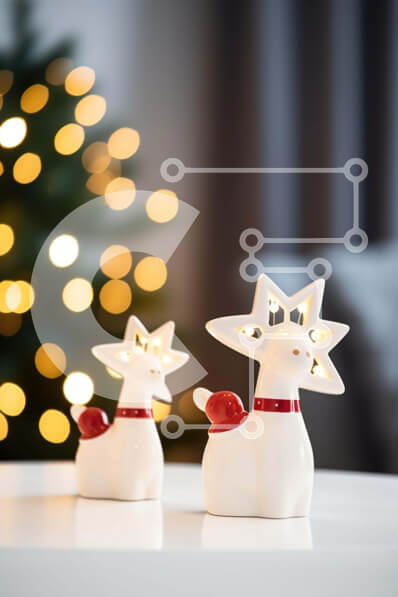 Intra Συλλεκτικό Ξύλινο Παζλ Plywood  4mm - Ειδώλια λευκών ταράνδων στο στολισμένο χριστουγεννιάτικο δέντρο Σε Ξύλινο Κουτί - Διαστάσεις: 10x10 cm – 25 κομμάτια