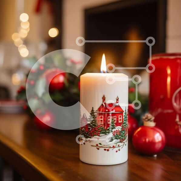 Intra Συλλεκτικό Ξύλινο Παζλ Plywood  4mm - Γιορτινό Χριστουγεννιάτικο κερί στο διακοσμημένο τζάκι Σε Ξύλινο Κουτί - Διαστάσεις: 10x10 cm – 25 κομμάτια