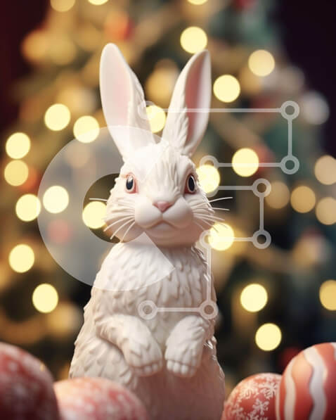 Intra Συλλεκτικό Ξύλινο Παζλ Plywood  4mm - Λευκό ειδώλιο λαγουδάκι με χριστουγεννιάτικο δέντρο και πολύχρωμα στολίδια Σε Ξύλινο Κουτί - Διαστάσεις Puzzle: 10x10 cm – 25 κομμάτια