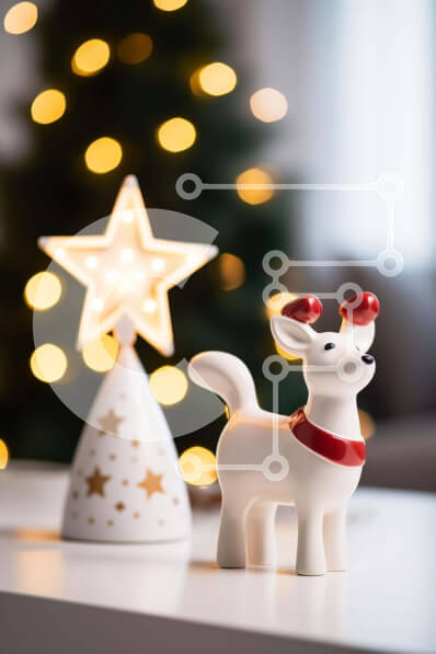 Intra Συλλεκτικό Ξύλινο Παζλ Plywood  4mm - Ειδώλιο λευκού τάρανδου μπροστά από το φωτισμένο χριστουγεννιάτικο δέντρο Σε Ξύλινο Κουτί - Διαστάσεις: 10x10 cm – 25 κομμάτια