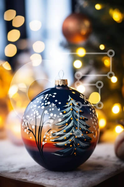 Intra Συλλεκτικό Ξύλινο Παζλ Plywood  4mm - Στολίδι μαύρης μπάλας με διακόσμηση δέντρου Σε Ξύλινο Κουτί - Διαστάσεις: 10x10 cm – 25 κομμάτια