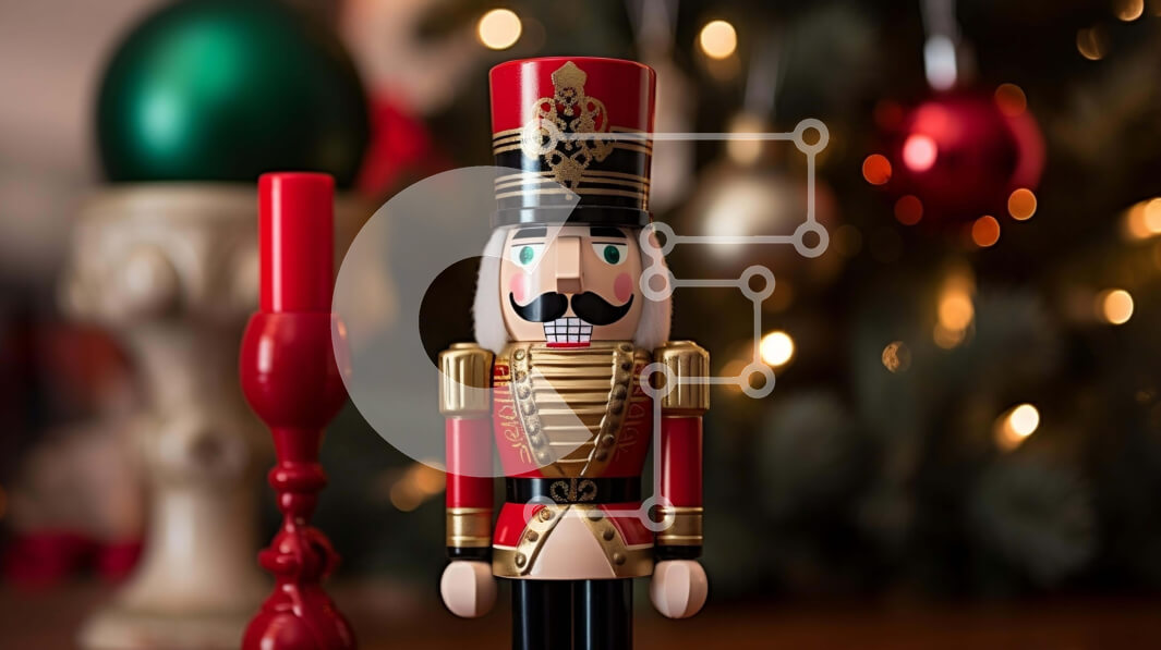 Intra Συλλεκτικό Ξύλινο Παζλ Plywood  4mm - Ειδώλιο Καρυοθραύστη μπροστά από το διακοσμημένο χριστουγεννιάτικο δέντρο Σε Ξύλινο Κουτί - Διαστάσεις: 10x10 cm – 25 κομμάτια