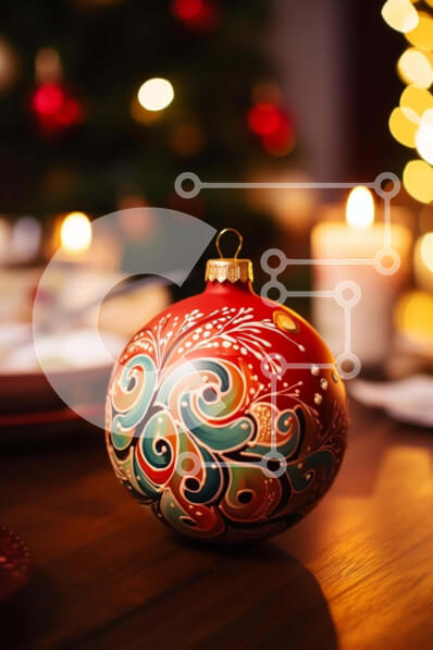 Intra Συλλεκτικό Ξύλινο Παζλ Plywood  4mm - Γιορτινή τραπεζαρία διακοσμημένη με διακοσμητική μπάλα και κεριά Σε Ξύλινο Κουτί - Διαστάσεις: 10x10 cm – 25 κομμάτια