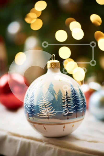 Intra Συλλεκτικό Ξύλινο Παζλ Plywood  4mm - Κεραμικό χριστουγεννιάτικο στολίδι με σχέδιο πεύκου και νιφάδα χιονιού Σε Ξύλινο Κουτί - Διαστάσεις: 10x10 cm – 25 κομμάτια