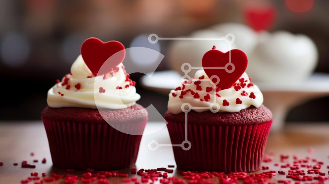 Σετ των 2 Intra Συλλεκτικό Ξύλινο Παζλ Plywood  4mm - Κόκκινα cupcakes με καρδιές σε ξύλινο τραπέζι Σε Ξύλινο Κουτί - Διαστάσεις: 10x10 cm – 25 κομμάτια